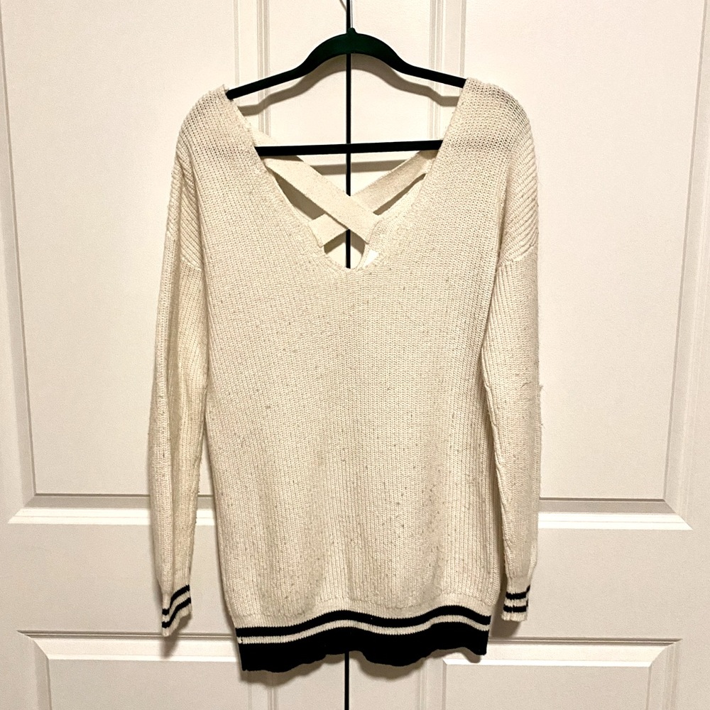BP Nordstrom Double V White Knit Oversized Sweater Size Small